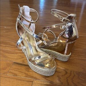 Gold Strappy Wedge Sandals